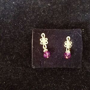 Avon Faux Amethyst Earrings Pierced New Purple Stone Studs Costume Jewelry